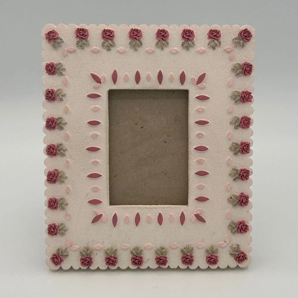 Prinz‎ Picture Frame 2.5x3.5 Cream Rose Cottage Core Shabby Chic